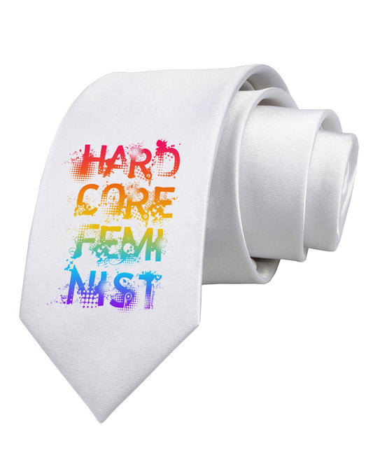 Hardcore Feminist - Rainbow Printed White Necktie
