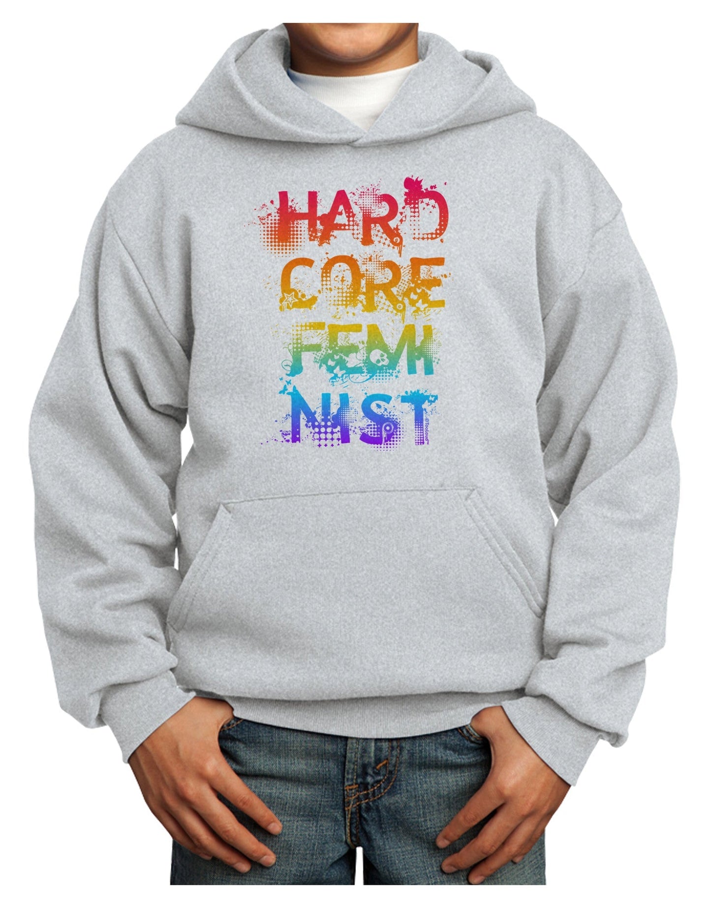 Hardcore Feminist - Rainbow Youth Hoodie Pullover Sweatshirt-Youth Hoodie-TooLoud-Ash-XS-Davson Sales