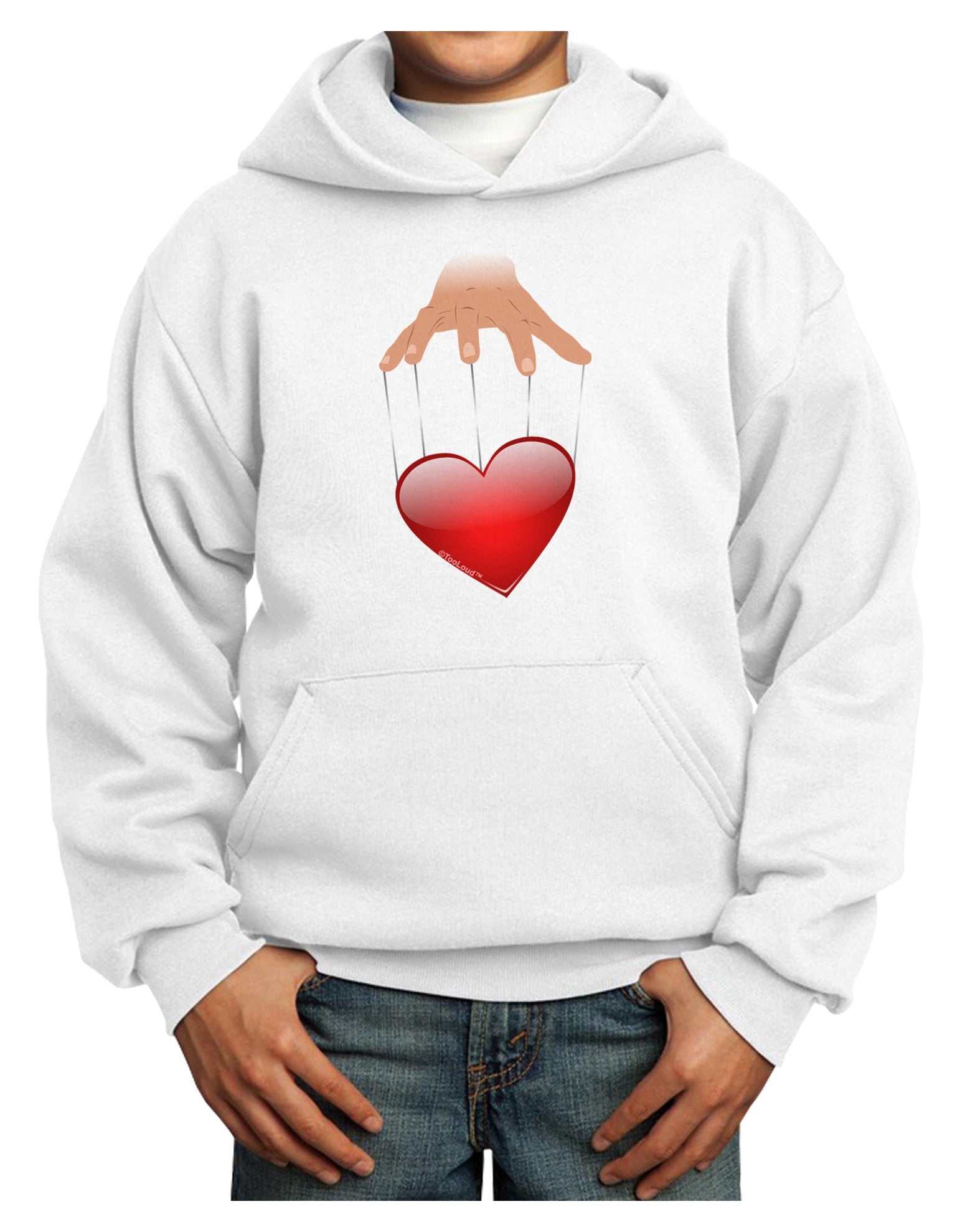 Heart on Puppet Strings Youth Hoodie Pullover Sweatshirt-Youth Hoodie-TooLoud-White-XS-Davson Sales