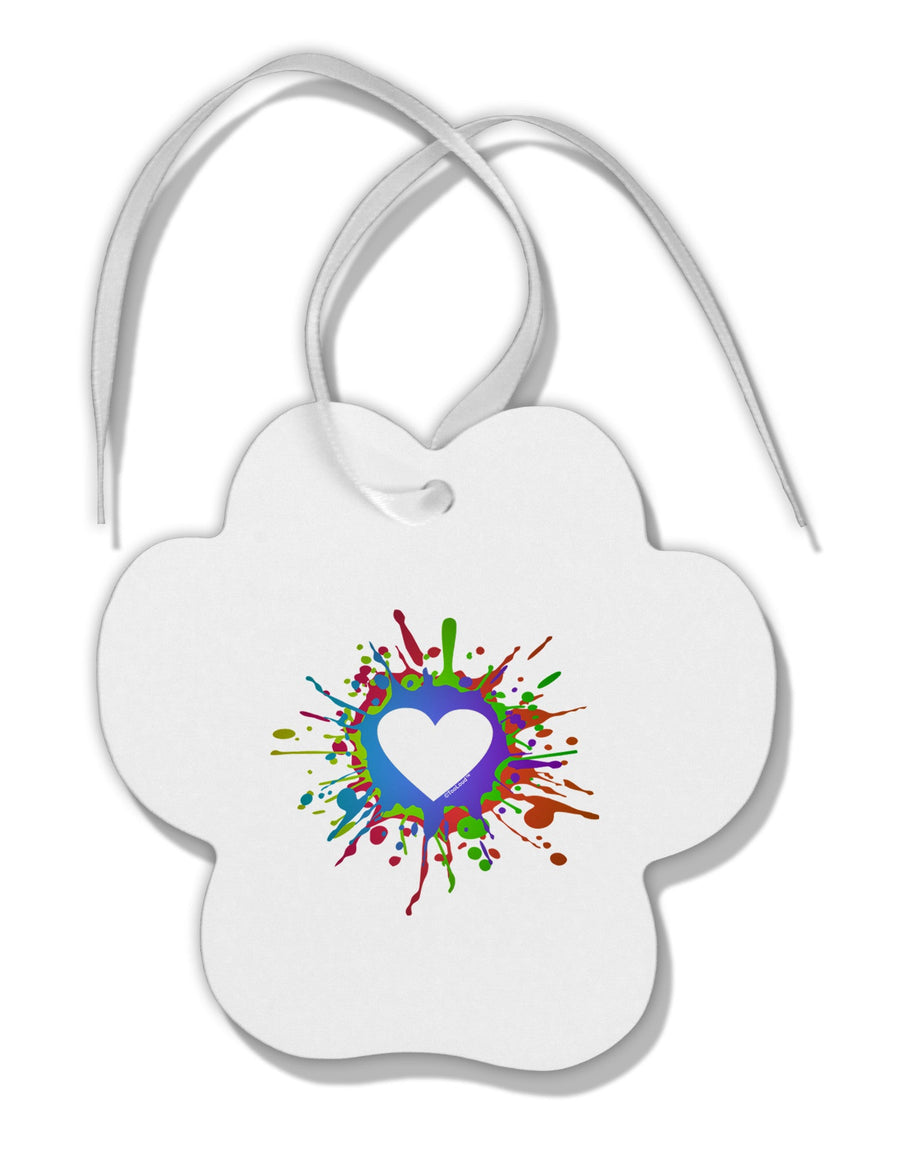 Heart Paint Splatter Paw Print Shaped Ornament-Ornament-TooLoud-White-Davson Sales