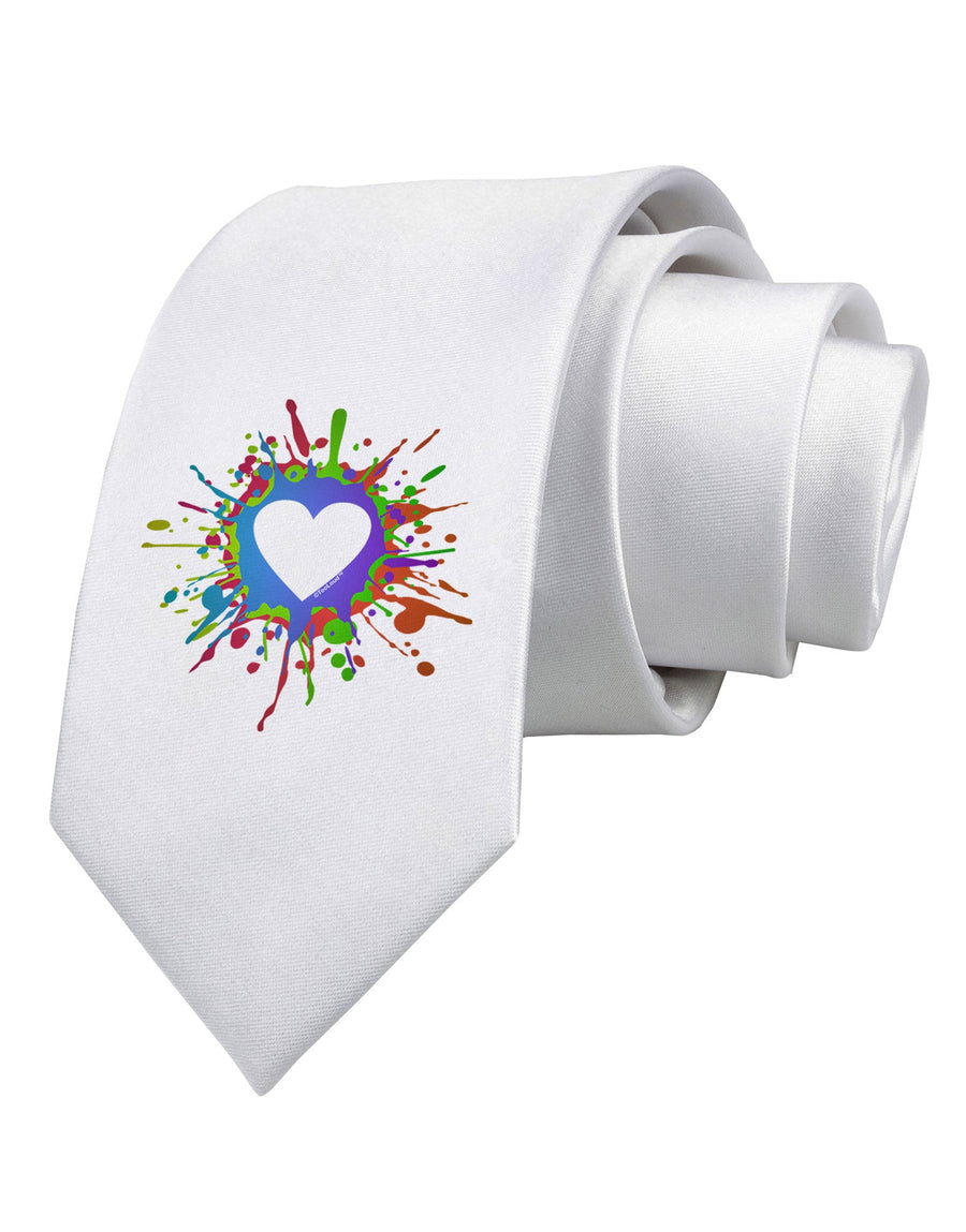 Heart Paint Splatter Printed White Necktie