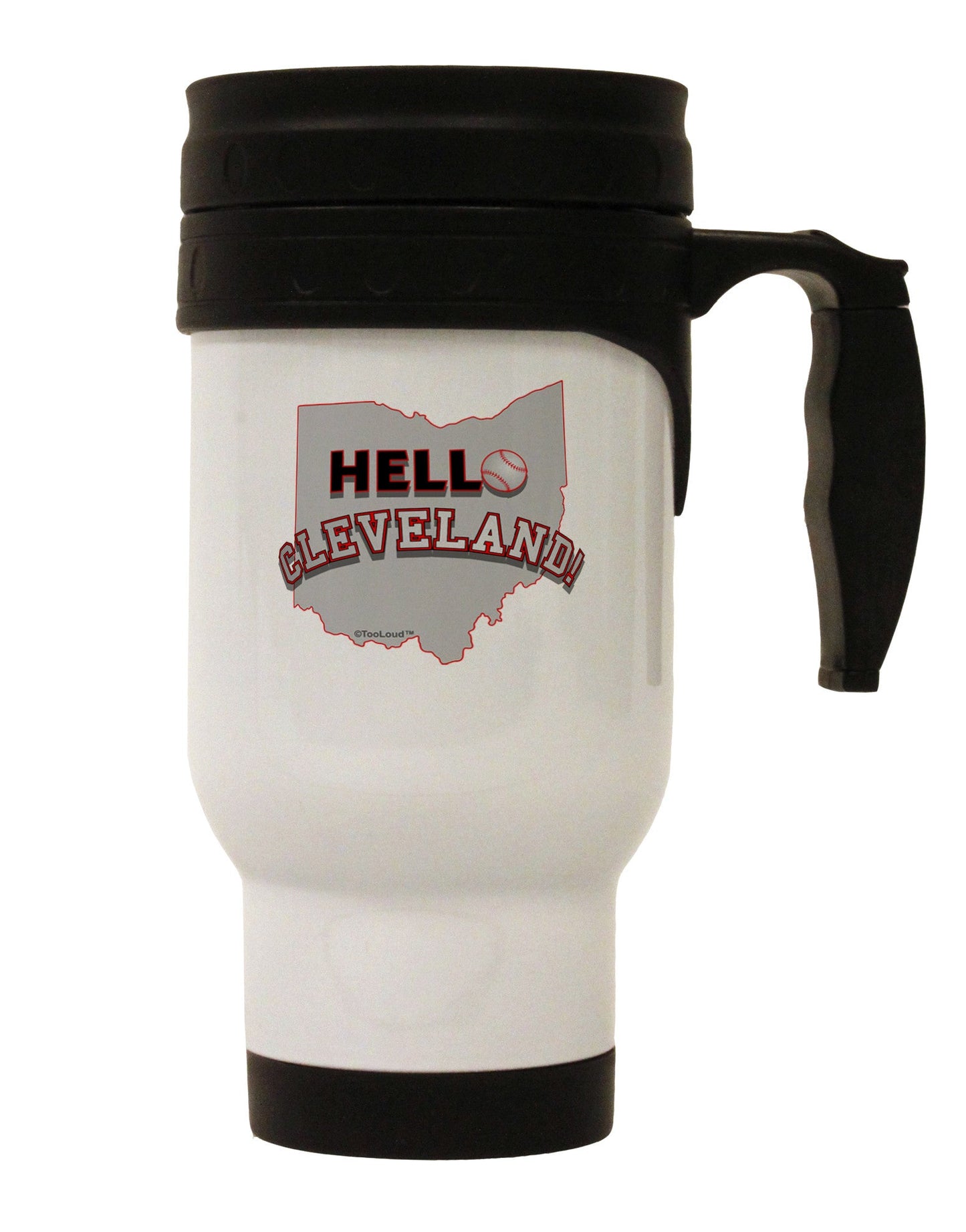 Hello Cleveland Stainless Steel 14oz Travel Mug-Travel Mugs-TooLoud-White-Davson Sales