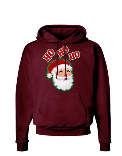 Ho Ho Ho Santa Claus Face Faux Applique Dark Hoodie Sweatshirt-Hoodie-TooLoud-Maroon-Small-Davson Sales