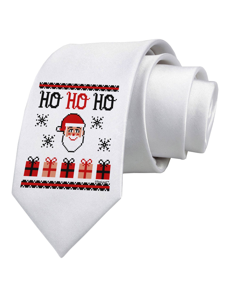 Ho Ho Ho Ugly Christmas Sweater Printed White Necktie