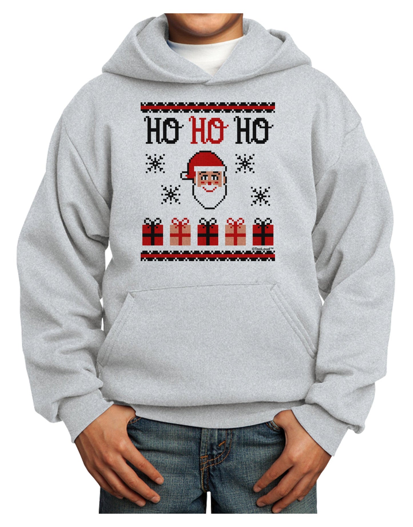 Ho Ho Ho Ugly Christmas Sweater Youth Hoodie Pullover Sweatshirt-Youth Hoodie-TooLoud-Ash-XS-Davson Sales