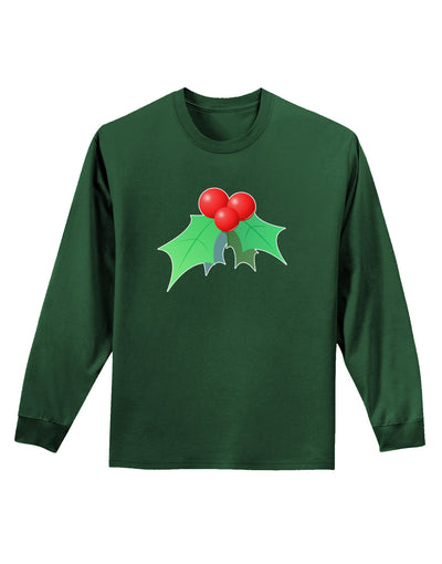 holly Christmas Design Adult Long Sleeve Dark T-Shirt-TooLoud-Dark-Green-Small-Davson Sales