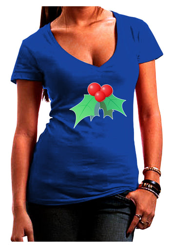 holly Christmas Design Juniors V-Neck Dark T-Shirt-Womens V-Neck T-Shirts-TooLoud-Royal-Blue-Juniors Fitted Small-Davson Sales