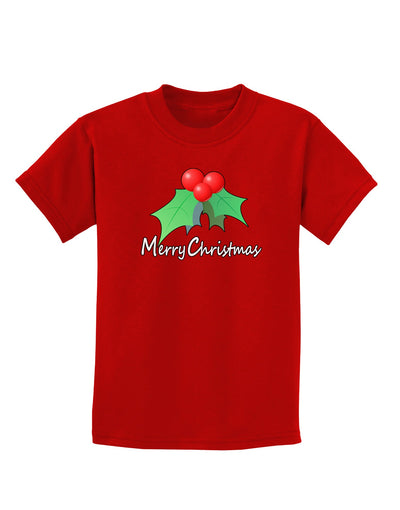 holly Merry Christmas Text Childrens Dark T-Shirt-Childrens T-Shirt-TooLoud-Red-X-Small-Davson Sales