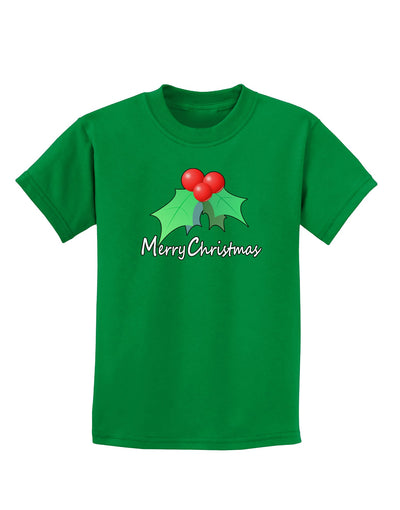 holly Merry Christmas Text Childrens Dark T-Shirt-Childrens T-Shirt-TooLoud-Kelly-Green-X-Small-Davson Sales