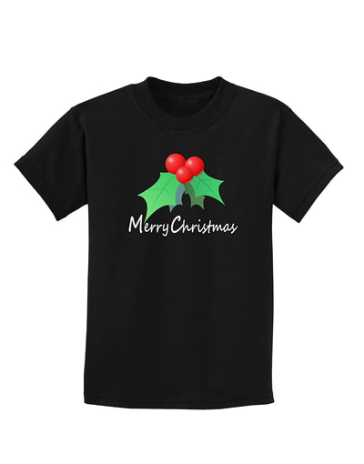 holly Merry Christmas Text Childrens Dark T-Shirt-Childrens T-Shirt-TooLoud-Black-X-Small-Davson Sales