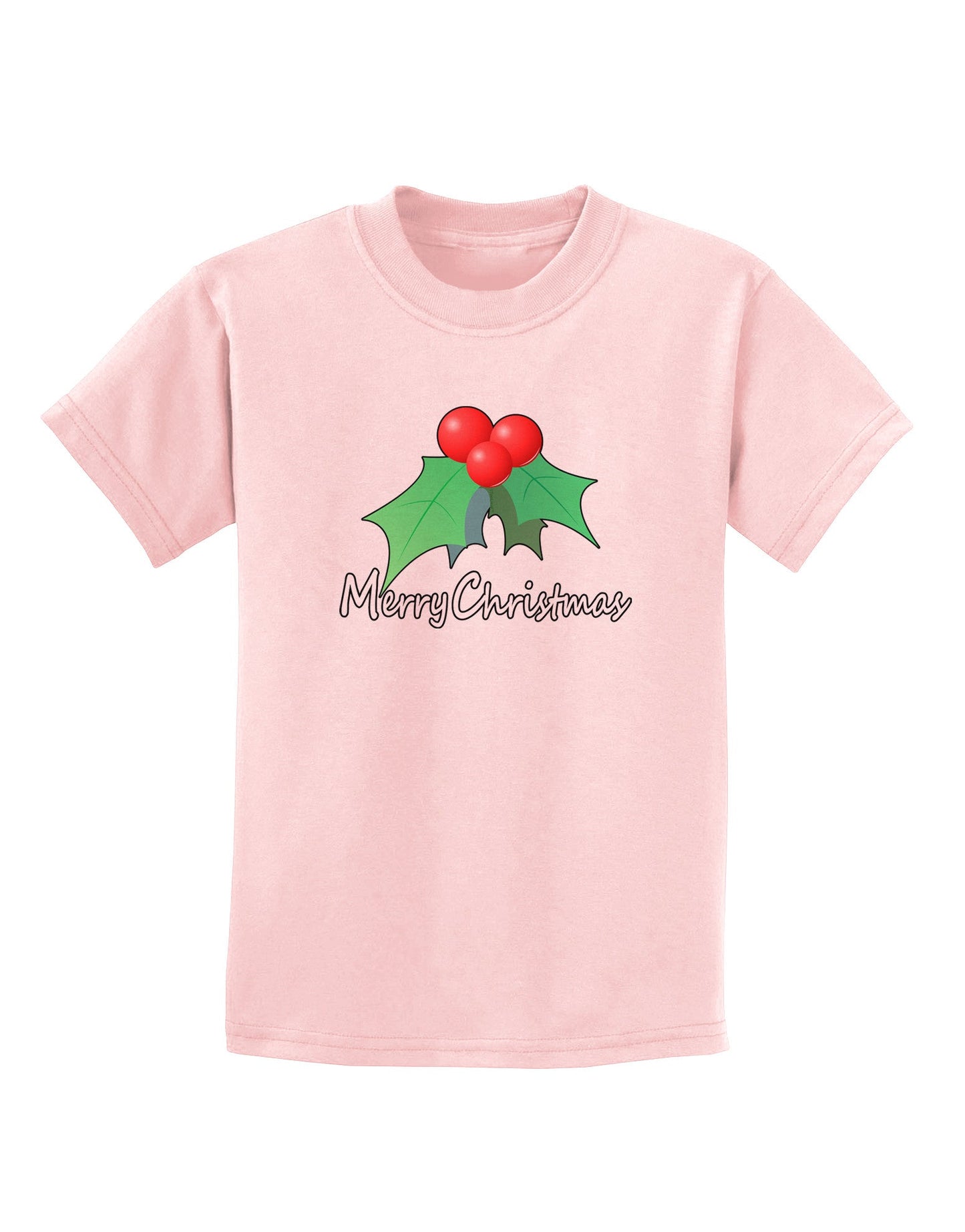 holly Merry Christmas Text Childrens T-Shirt-Childrens T-Shirt-TooLoud-PalePink-X-Small-Davson Sales