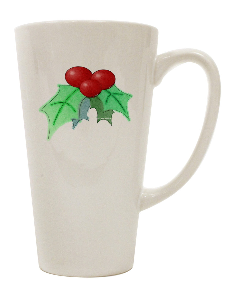 Holly Watercolor 16 Ounce Conical Latte Coffee Mug - Expertly Crafted Drinkware-Conical Latte Mug-TooLoud-White-Davson Sales