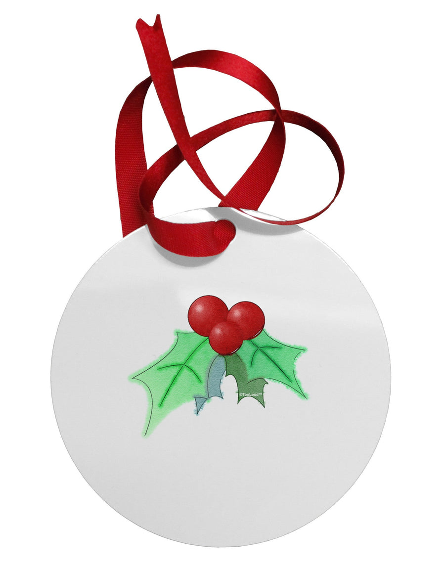 Holly Watercolor Circular Metal Ornament-Ornament-TooLoud-White-Davson Sales