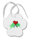 Holly Watercolor Paw Print Shaped Ornament-Ornament-TooLoud-White-Davson Sales