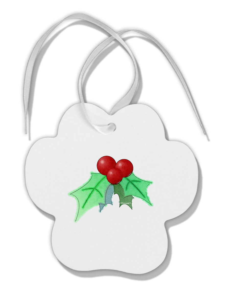 Holly Watercolor Paw Print Shaped Ornament-Ornament-TooLoud-White-Davson Sales