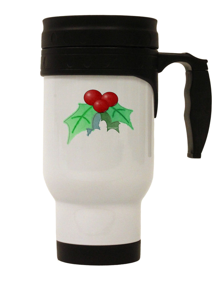 Holly Watercolor Stainless Steel 14oz Travel Mug-Travel Mugs-TooLoud-White-Davson Sales