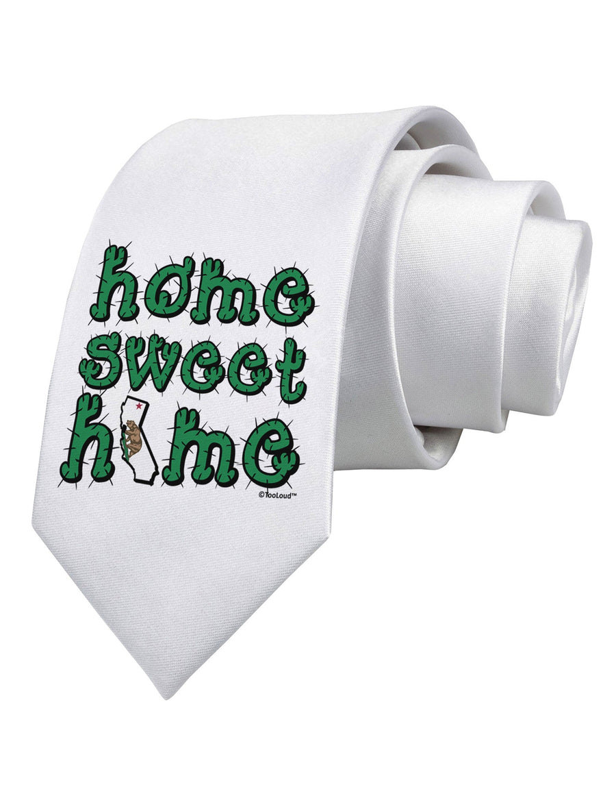 Home Sweet Home - California - Cactus and State Flag Printed White Necktie by TooLoud