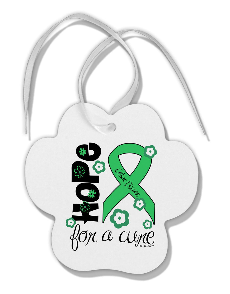 Hope for a Cure - Light Green Ribbon Celiac Disease - Flowers Paw Print Shaped Ornament-Ornament-TooLoud-White-Davson Sales