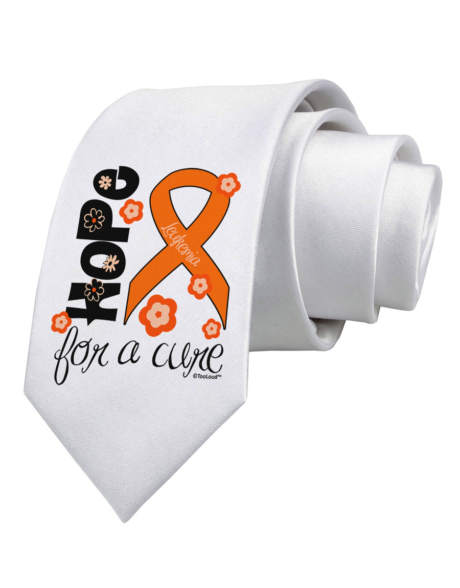 Hope for a Cure - Orange Ribbon Leukemia - Flowers Printed White Necktie