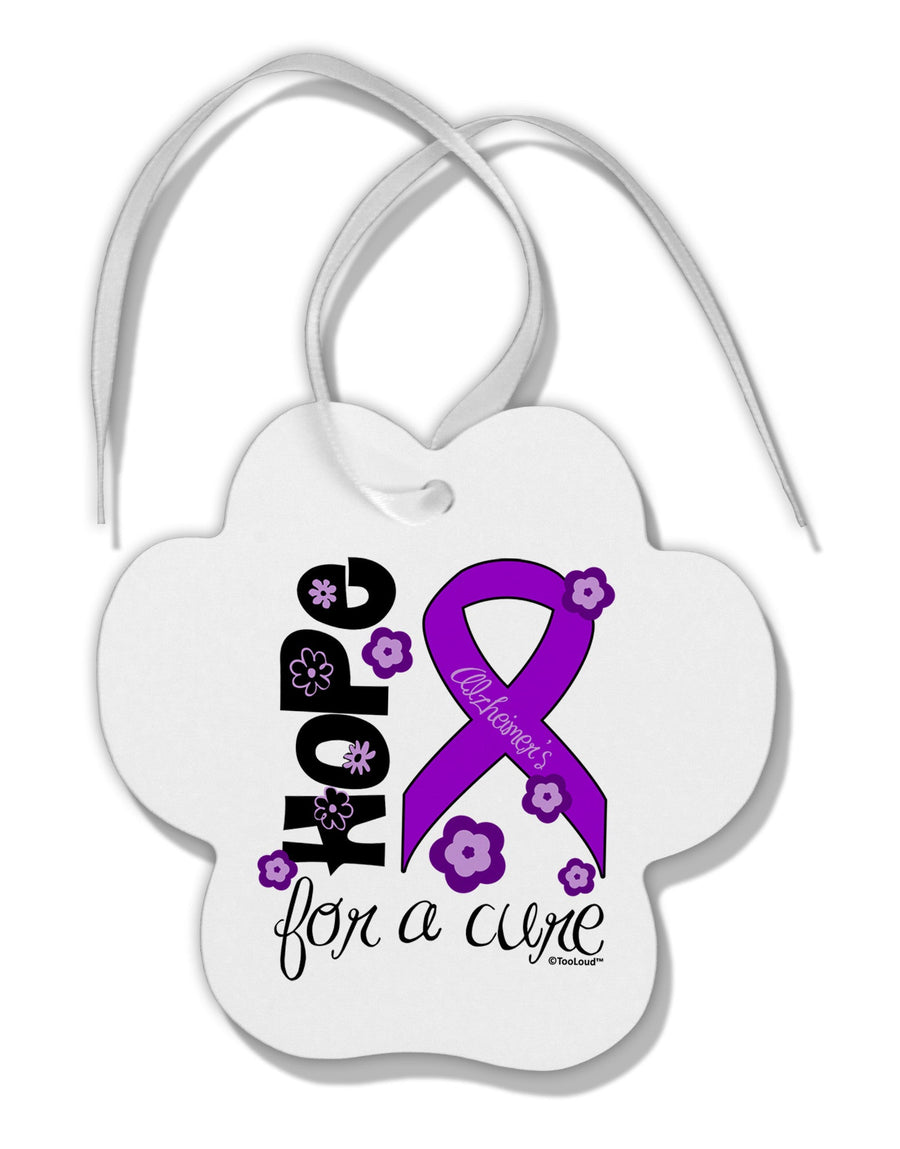 Hope for a Cure - Purple Ribbon Alzheimers Disease - Flowers Paw Print Shaped Ornament-Ornament-TooLoud-White-Davson Sales