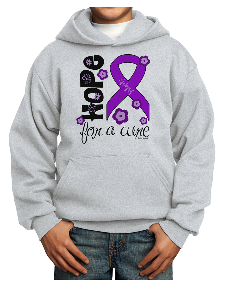 Hope for a Cure - Purple Ribbon Epilepsy - Flowers Youth Hoodie Pullover Sweatshirt-Youth Hoodie-TooLoud-White-XS-Davson Sales