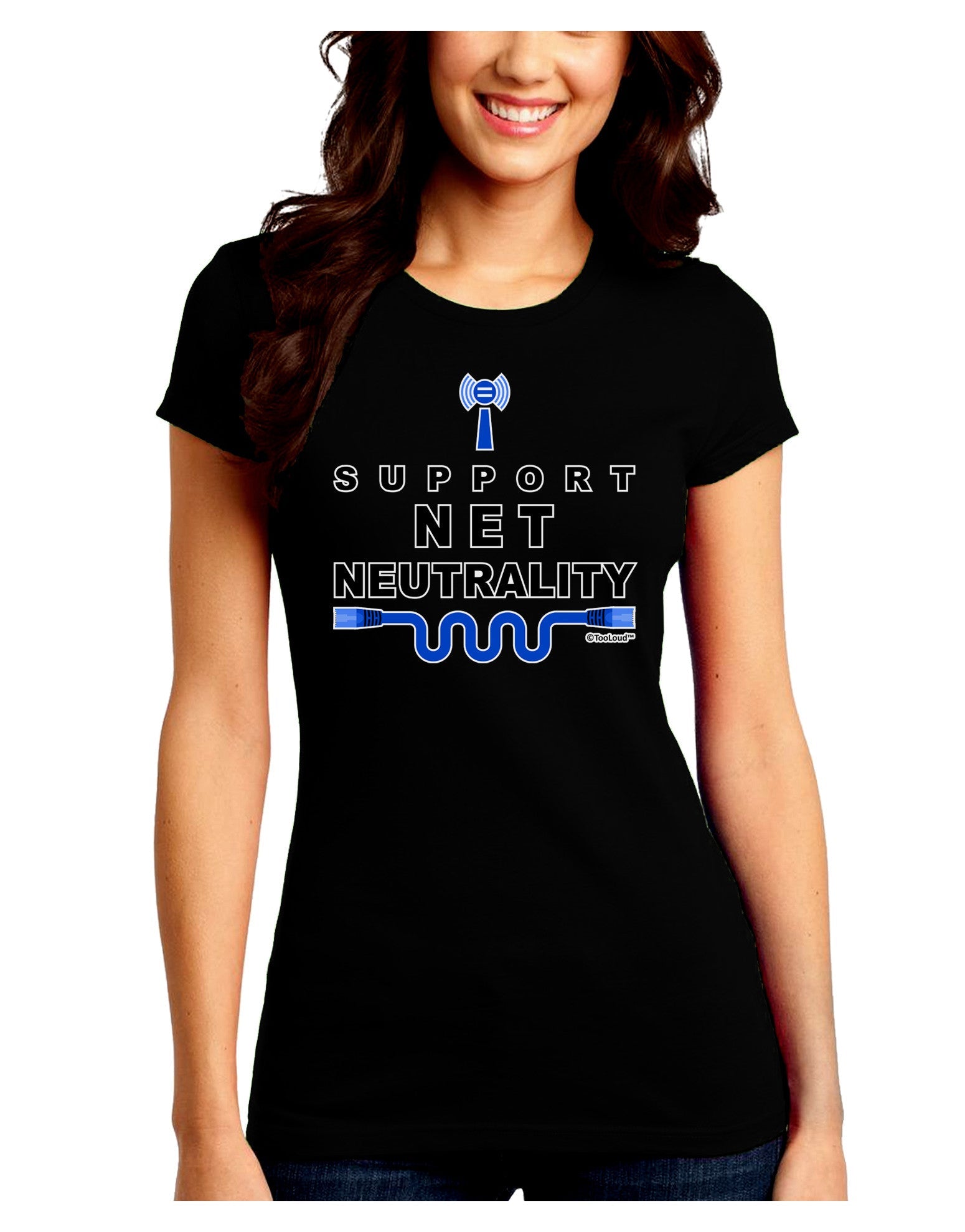 i Support Net Neutrality Juniors Crew Dark T-Shirt-T-Shirts Juniors Tops-TooLoud-Black-Juniors Fitted Small-Davson Sales