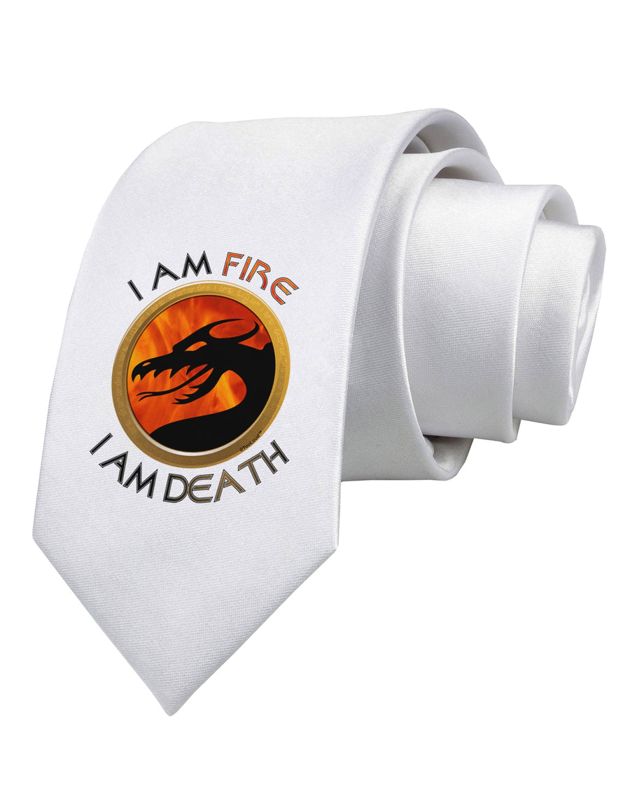 I Am Fire I Am Death Printed White Necktie by TooLoud