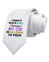 I Don't Have Kids - Cat Printed White Necktie