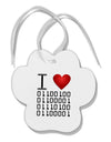 I Heart Binary Data Paw Print Shaped Ornament-Ornament-TooLoud-White-Davson Sales