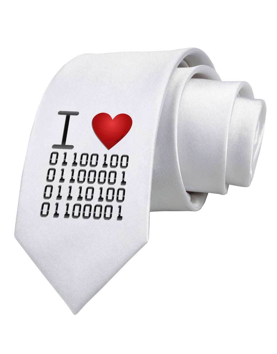 I Heart Binary Data Printed White Necktie