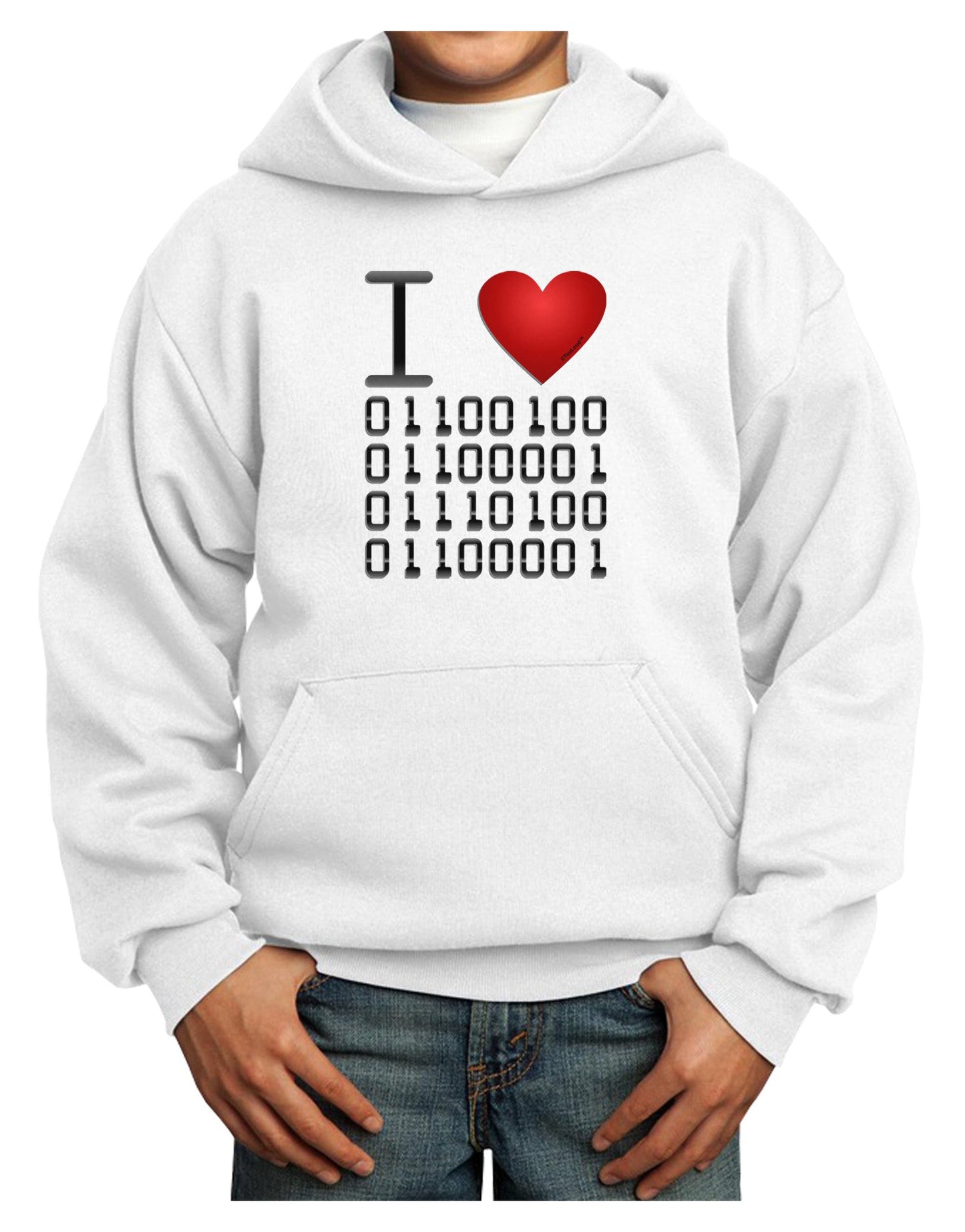 I Heart Binary Data Youth Hoodie Pullover Sweatshirt-Youth Hoodie-TooLoud-White-XS-Davson Sales