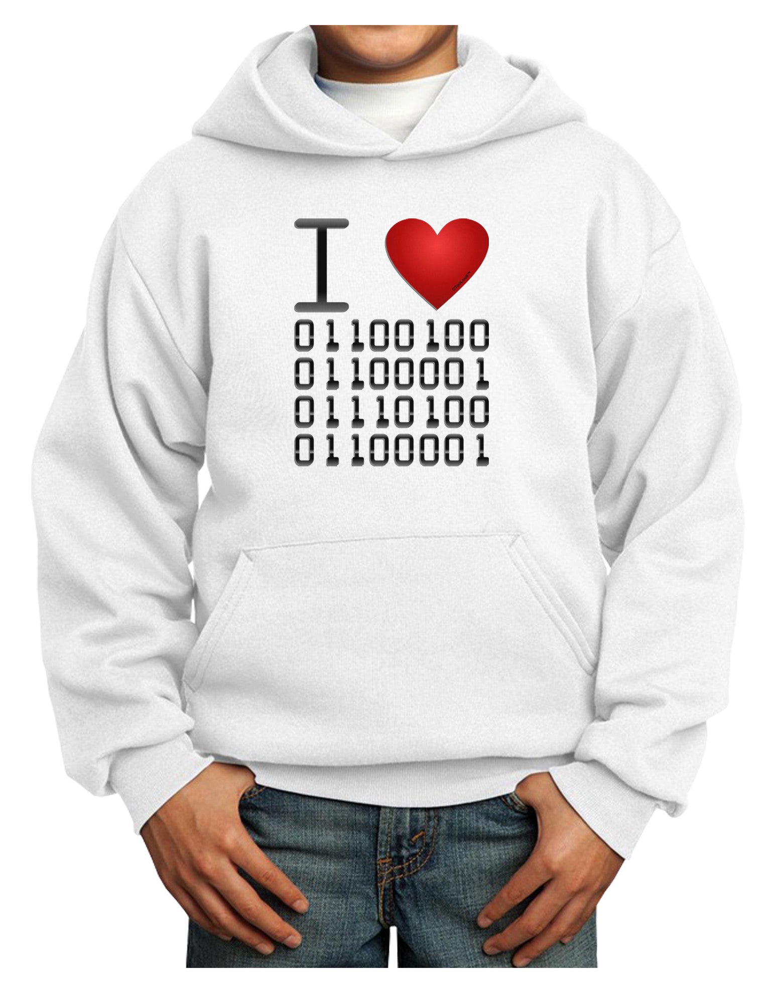I Heart Binary Data Youth Hoodie Pullover Sweatshirt-Youth Hoodie-TooLoud-White-XS-Davson Sales