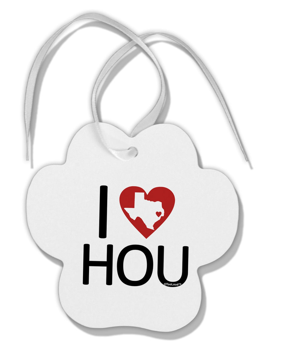 I Heart Houston Paw Print Shaped Ornament-Ornament-TooLoud-White-Davson Sales