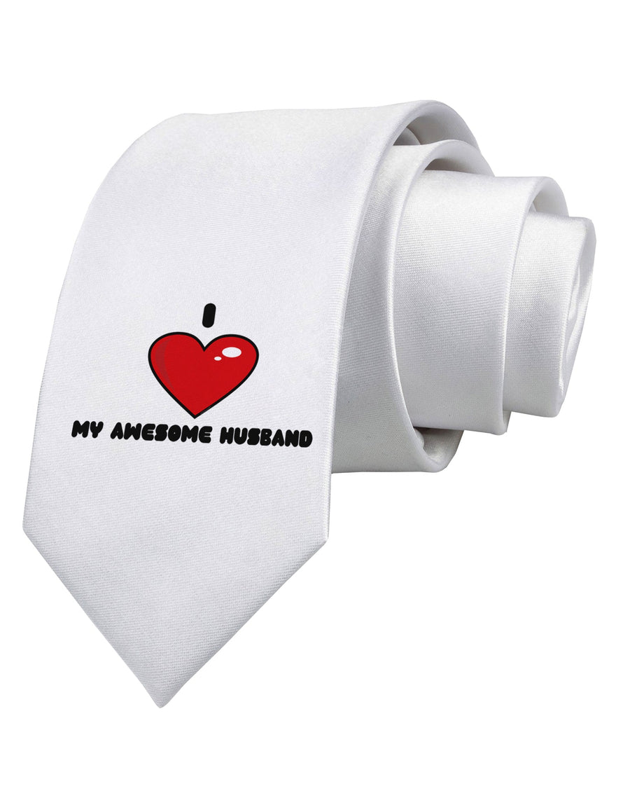 I Heart My Awesome Husband Printed White Necktie by TooLoud