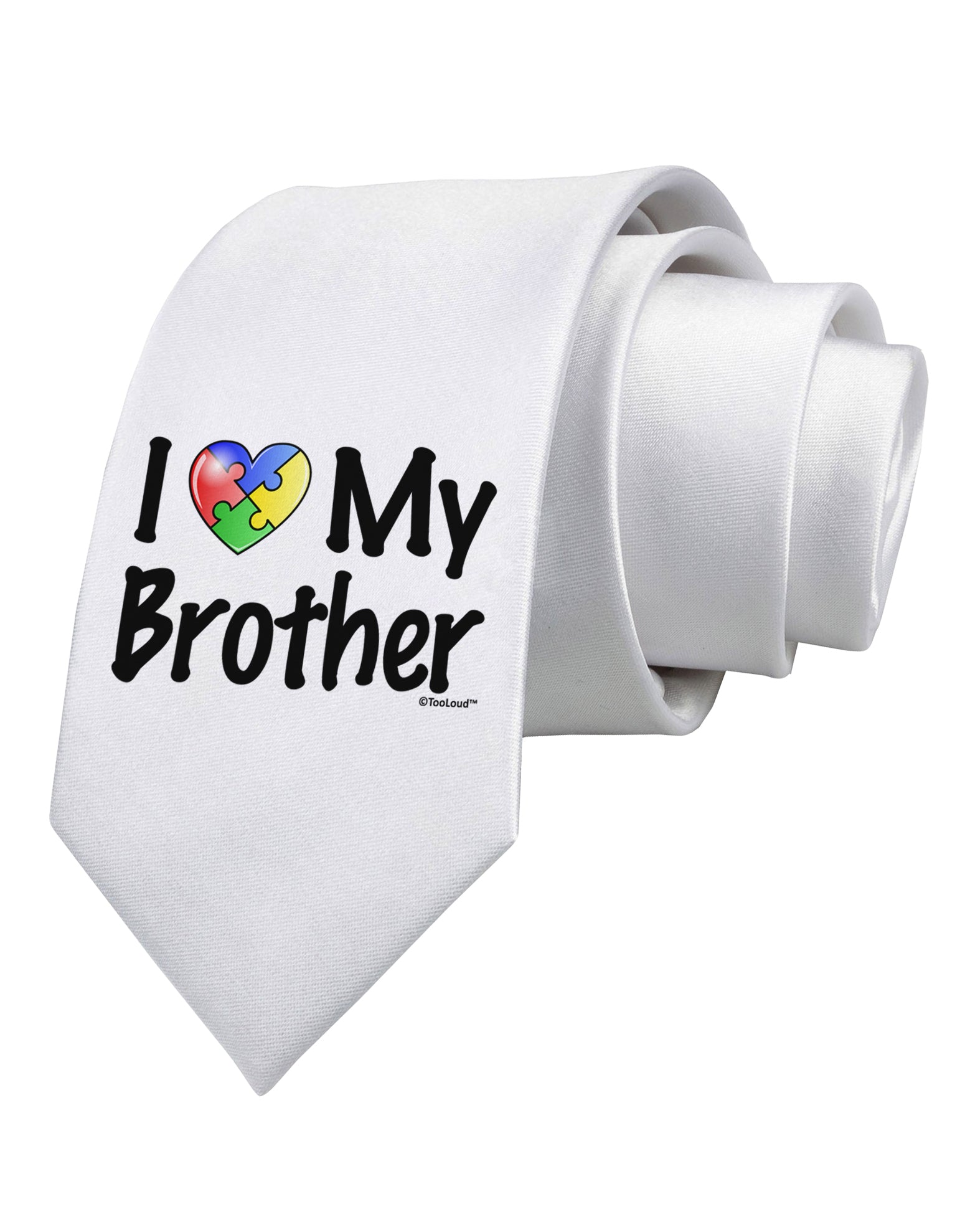 I Heart My Brother - Autism Awareness Printed White Necktie by TooLoud