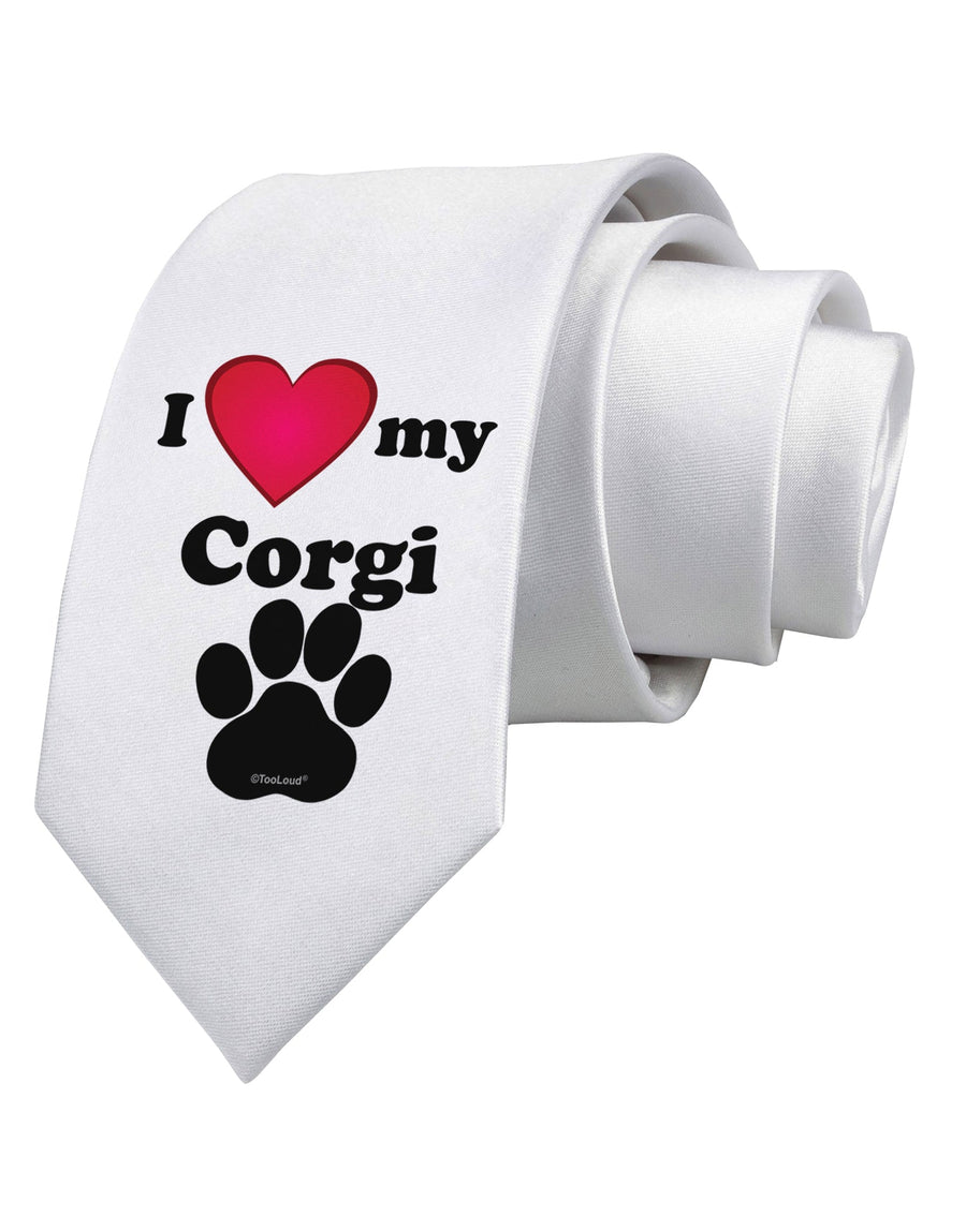 I Heart My Corgi Printed White Necktie by TooLoud