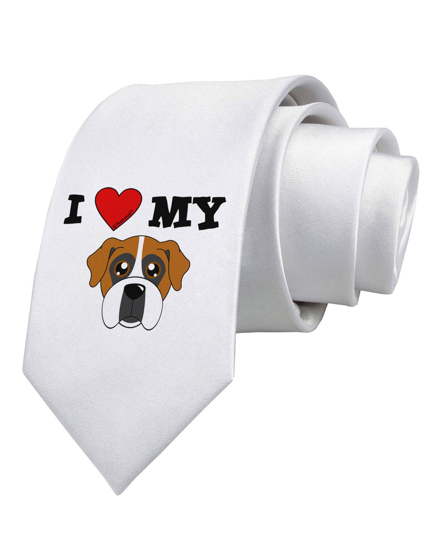 I Heart My - Cute Boxer Dog Printed White Necktie by TooLoud