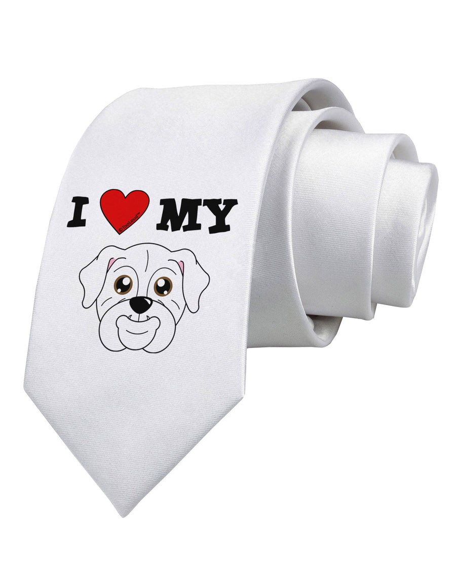 I Heart My - Cute Bulldog - White Printed White Necktie by TooLoud