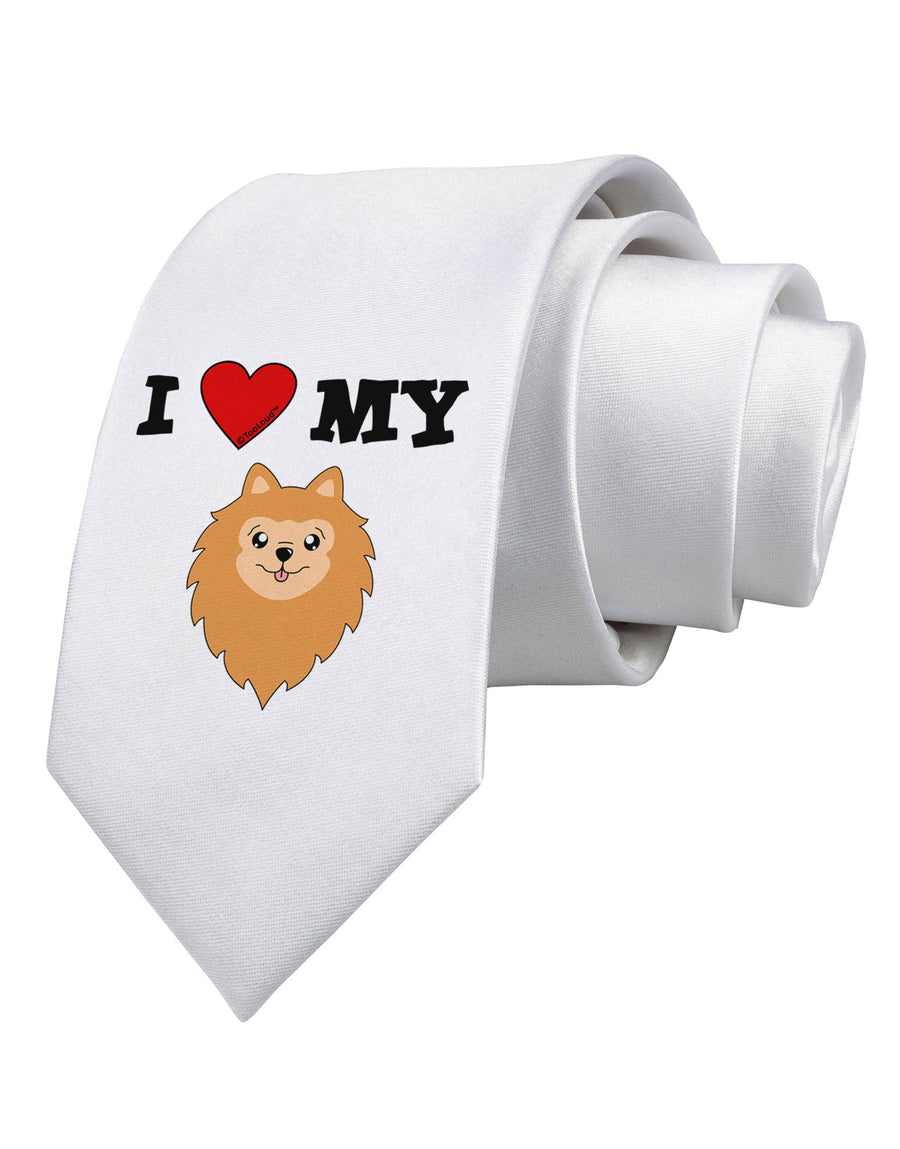 I Heart My - Cute Pomeranian Dog Printed White Necktie by TooLoud