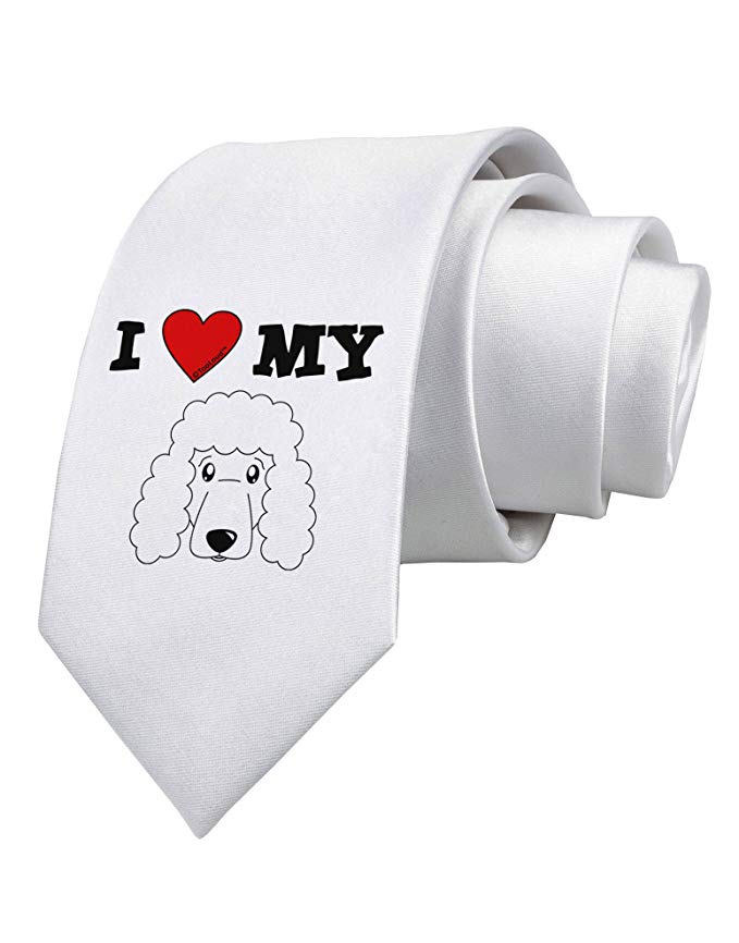 I Heart My - Cute Poodle Dog - White Printed White Necktie by TooLoud