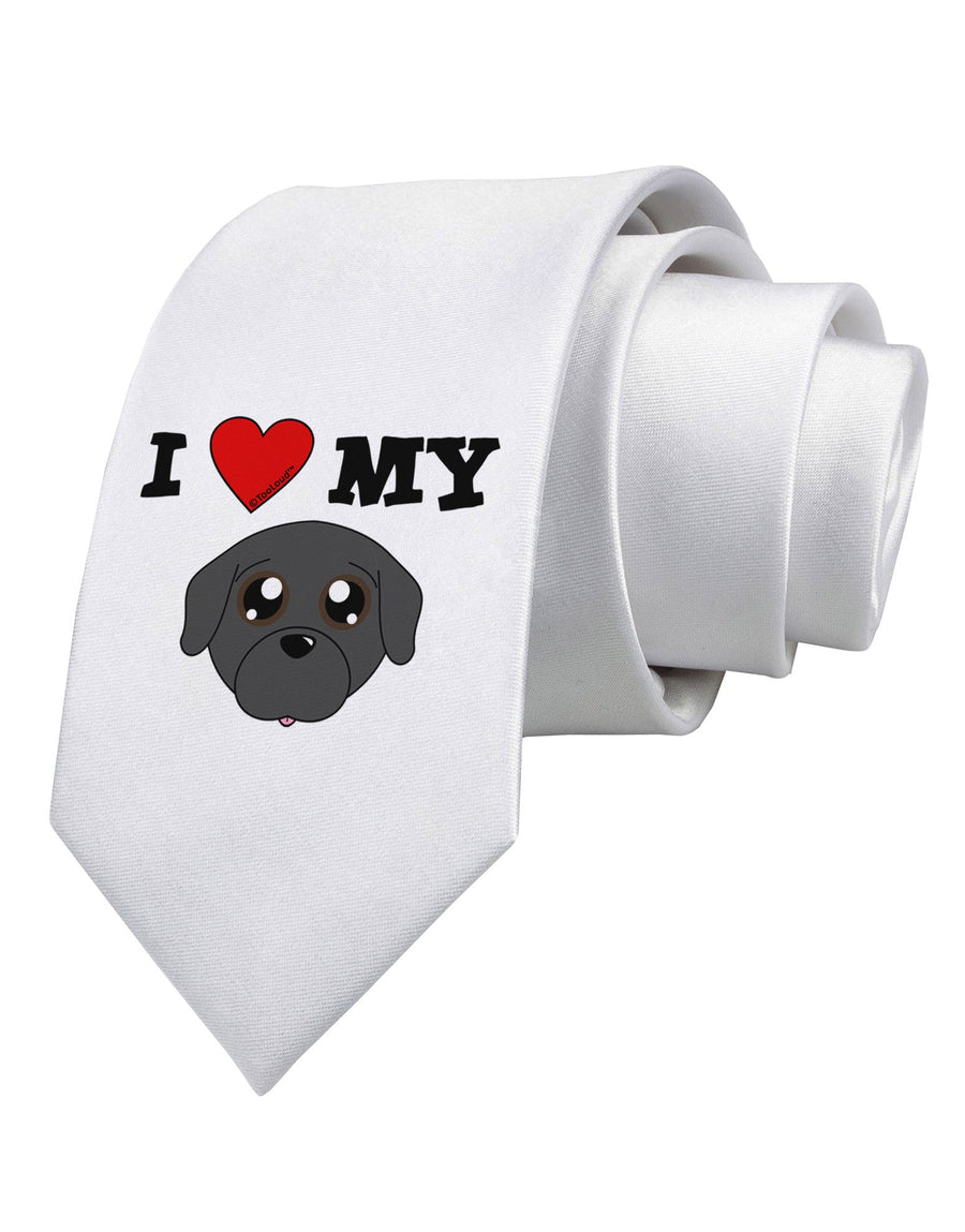 I Heart My - Cute Pug Dog - Black Printed White Necktie by TooLoud