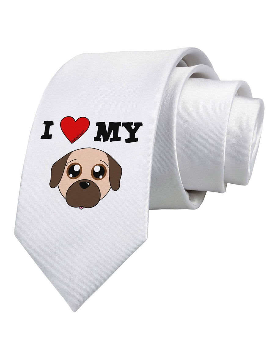 I Heart My - Cute Pug Dog - Fawn Printed White Necktie by TooLoud