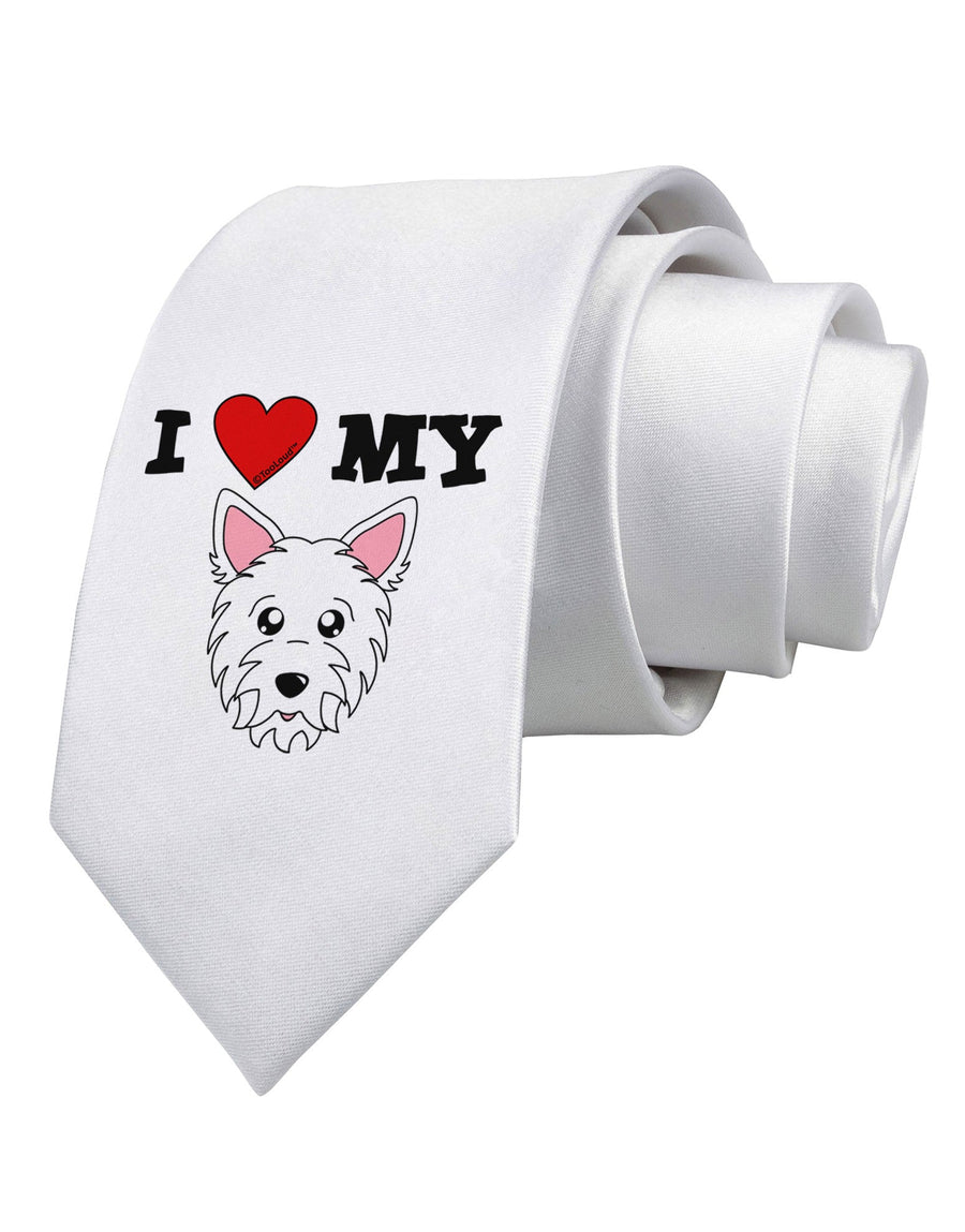 I Heart My - Cute Westie Dog Printed White Necktie by TooLoud