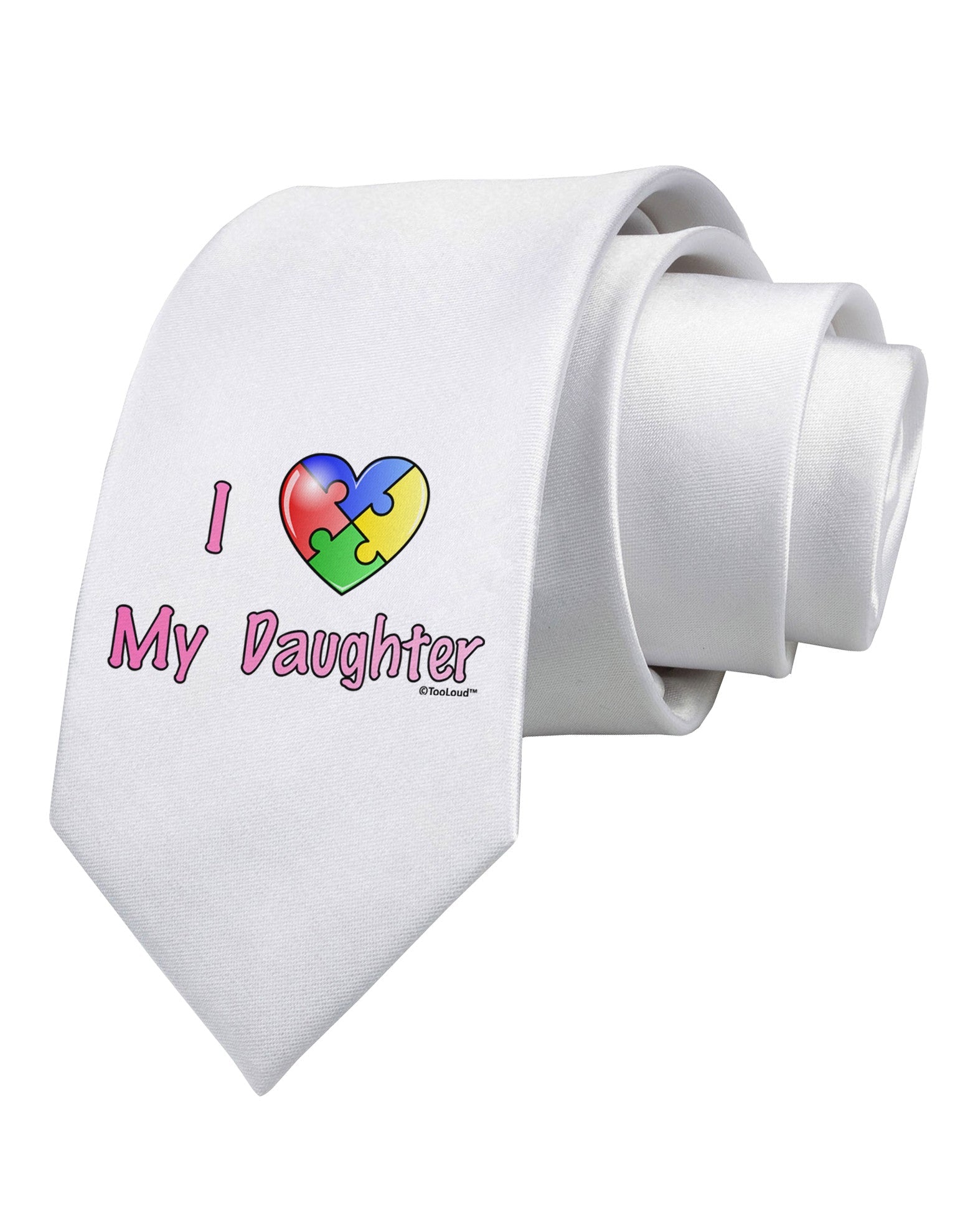 I Heart My Daughter - Autism Awareness Printed White Necktie by TooLoud