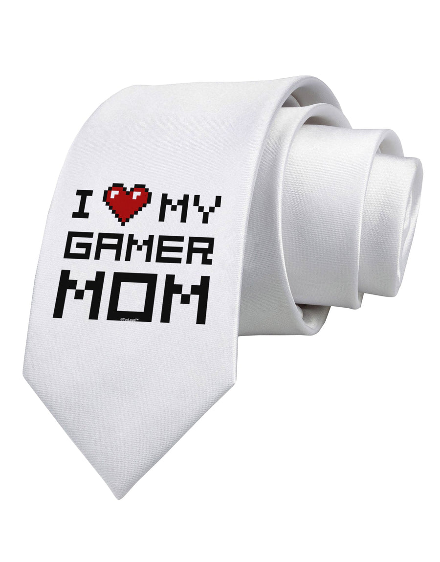 I Heart My Gamer Mom Printed White Necktie by TooLoud