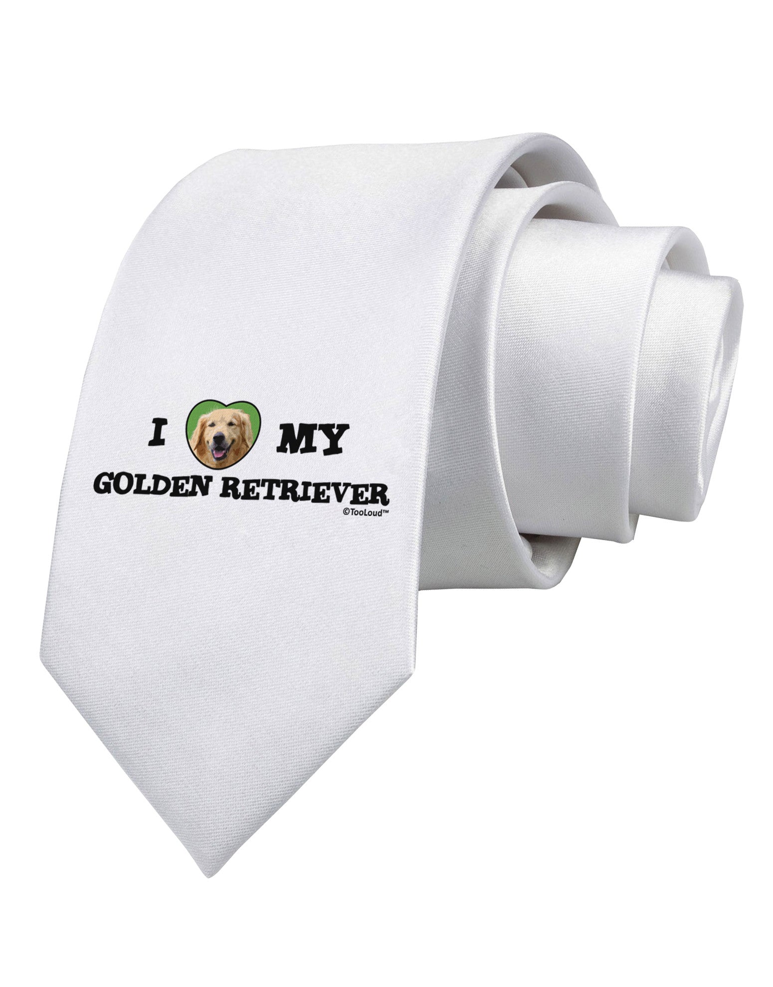 I Heart My Golden Retriever Printed White Necktie