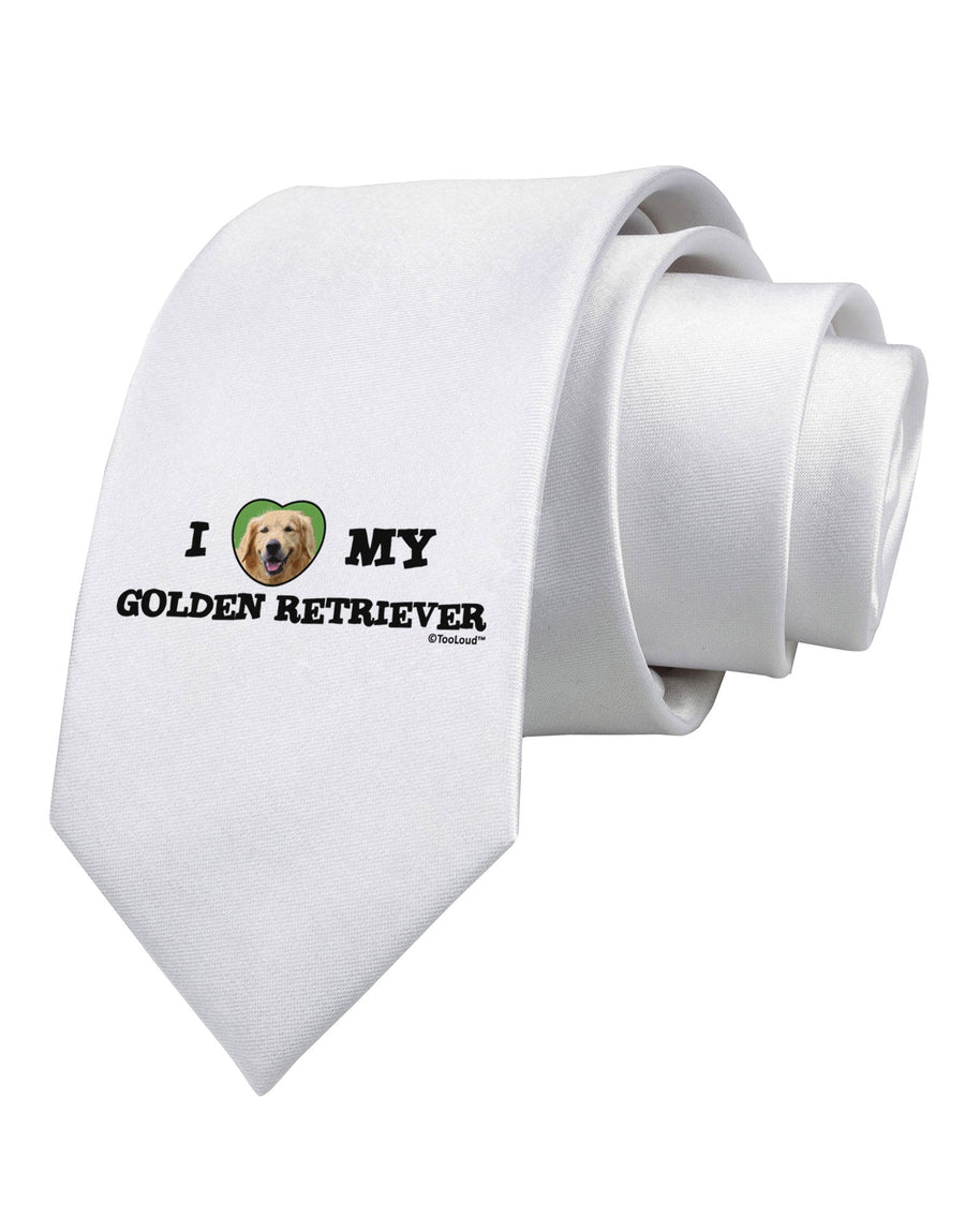 I Heart My Golden Retriever Printed White Necktie