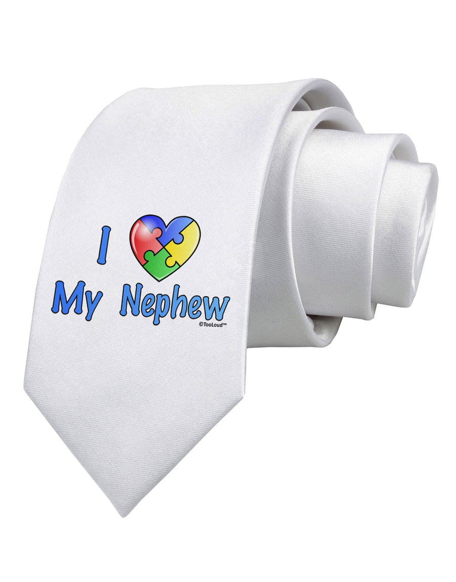 I Heart My Nephew - Autism Awareness Printed White Necktie by TooLoud