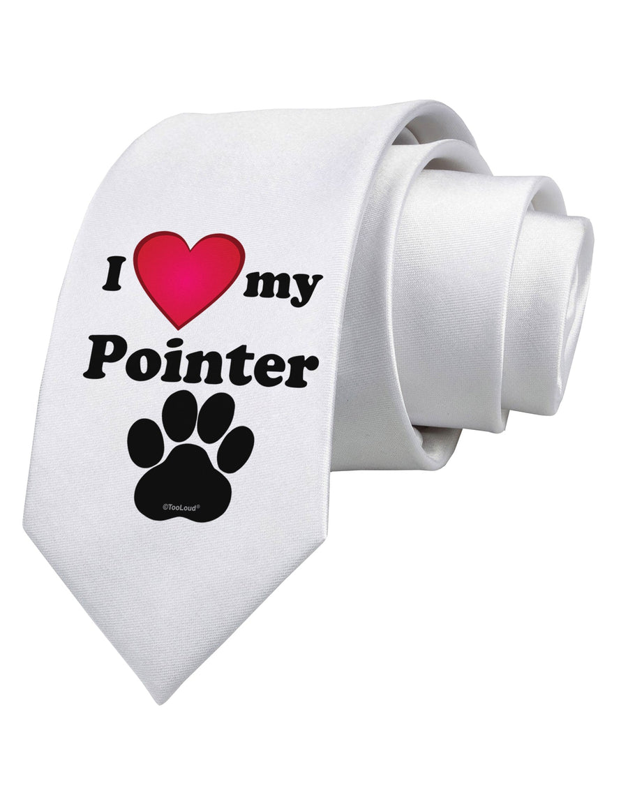 I Heart My Pointer Printed White Necktie by TooLoud