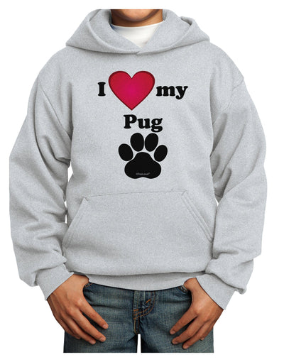 I Heart My Pug Youth Hoodie Pullover Sweatshirt by TooLoud-Youth Hoodie-TooLoud-Ash-XS-Davson Sales